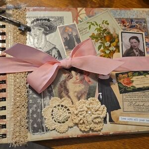 Vintage Style Scrapbook with Pink Ribbon